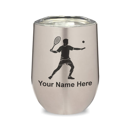 LaserGram Double Wall Stainless Steel Wine Glass, Tennis Player Man, Personalized Engraving Included