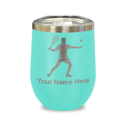 LaserGram Double Wall Stainless Steel Wine Glass, Tennis Player Man, Personalized Engraving Included