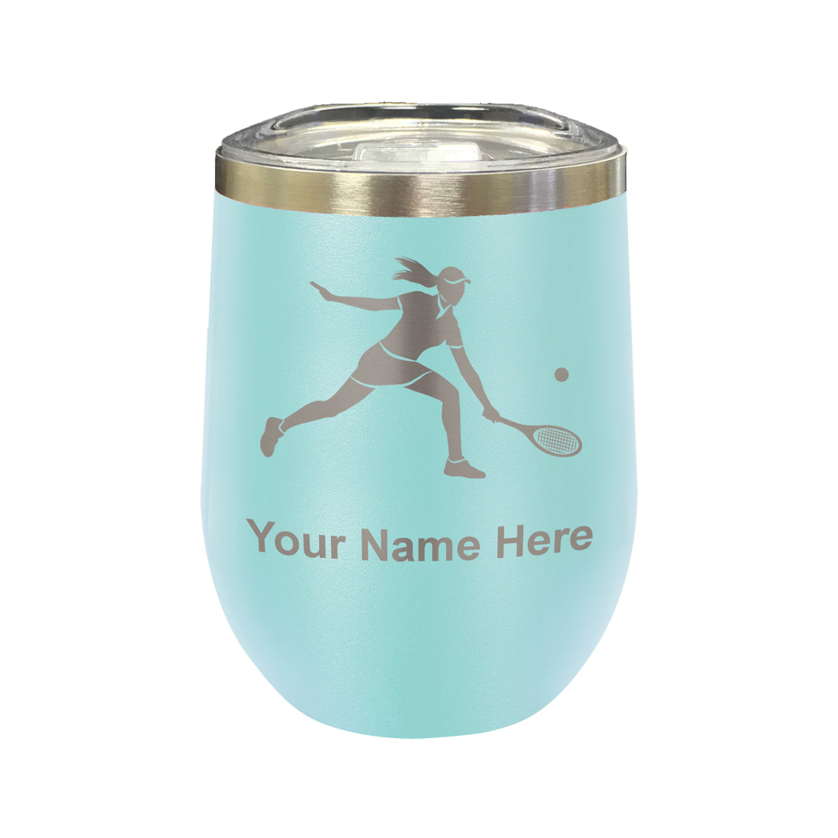 LaserGram Double Wall Stainless Steel Wine Glass, Tennis Player Woman, Personalized Engraving Included