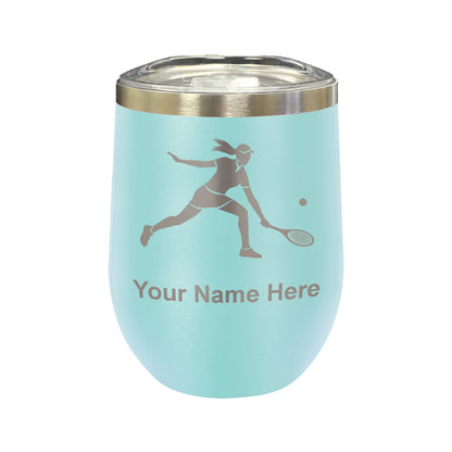 LaserGram Double Wall Stainless Steel Wine Glass, Tennis Player Woman, Personalized Engraving Included