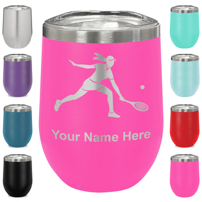 LaserGram Double Wall Stainless Steel Wine Glass, Tennis Player Woman, Personalized Engraving Included