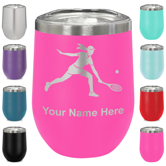 LaserGram Double Wall Stainless Steel Wine Glass, Tennis Player Woman, Personalized Engraving Included