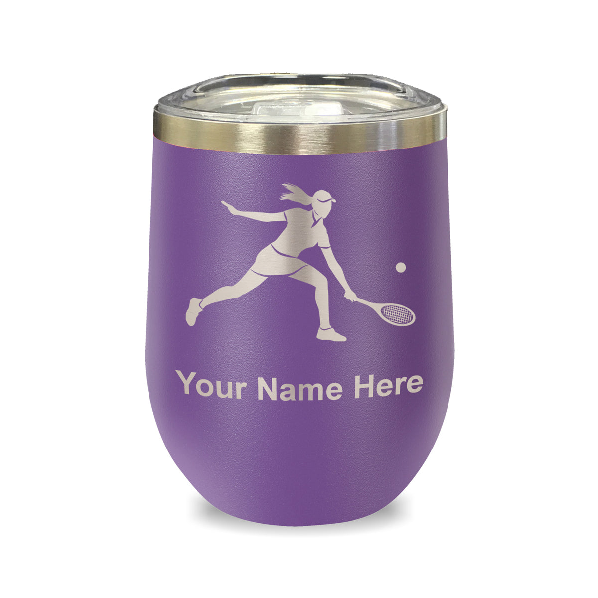LaserGram Double Wall Stainless Steel Wine Glass, Tennis Player Woman, Personalized Engraving Included