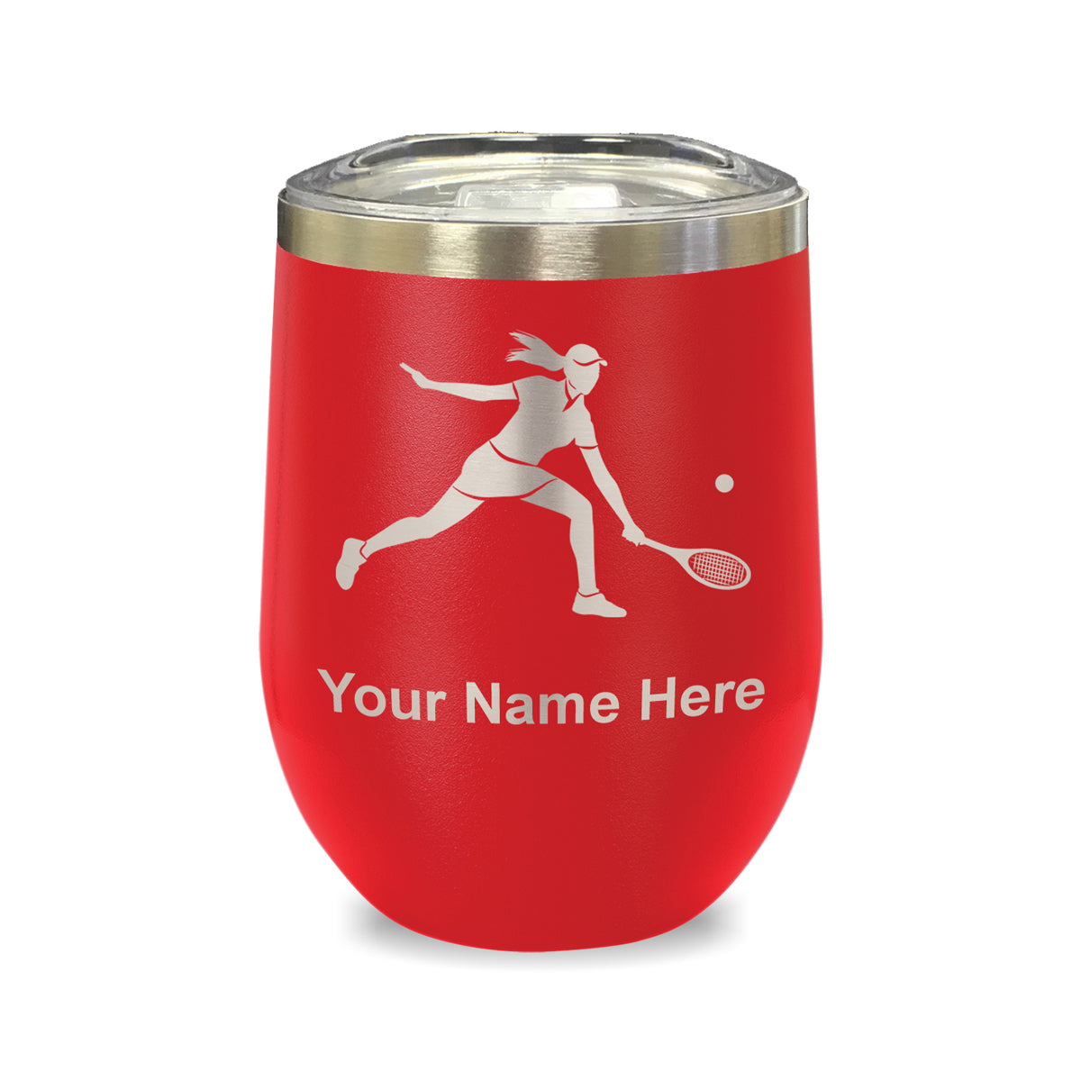 LaserGram Double Wall Stainless Steel Wine Glass, Tennis Player Woman, Personalized Engraving Included