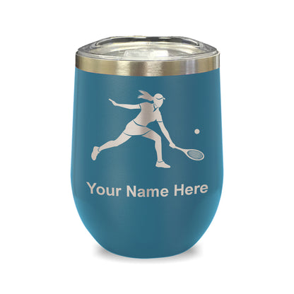 LaserGram Double Wall Stainless Steel Wine Glass, Tennis Player Woman, Personalized Engraving Included