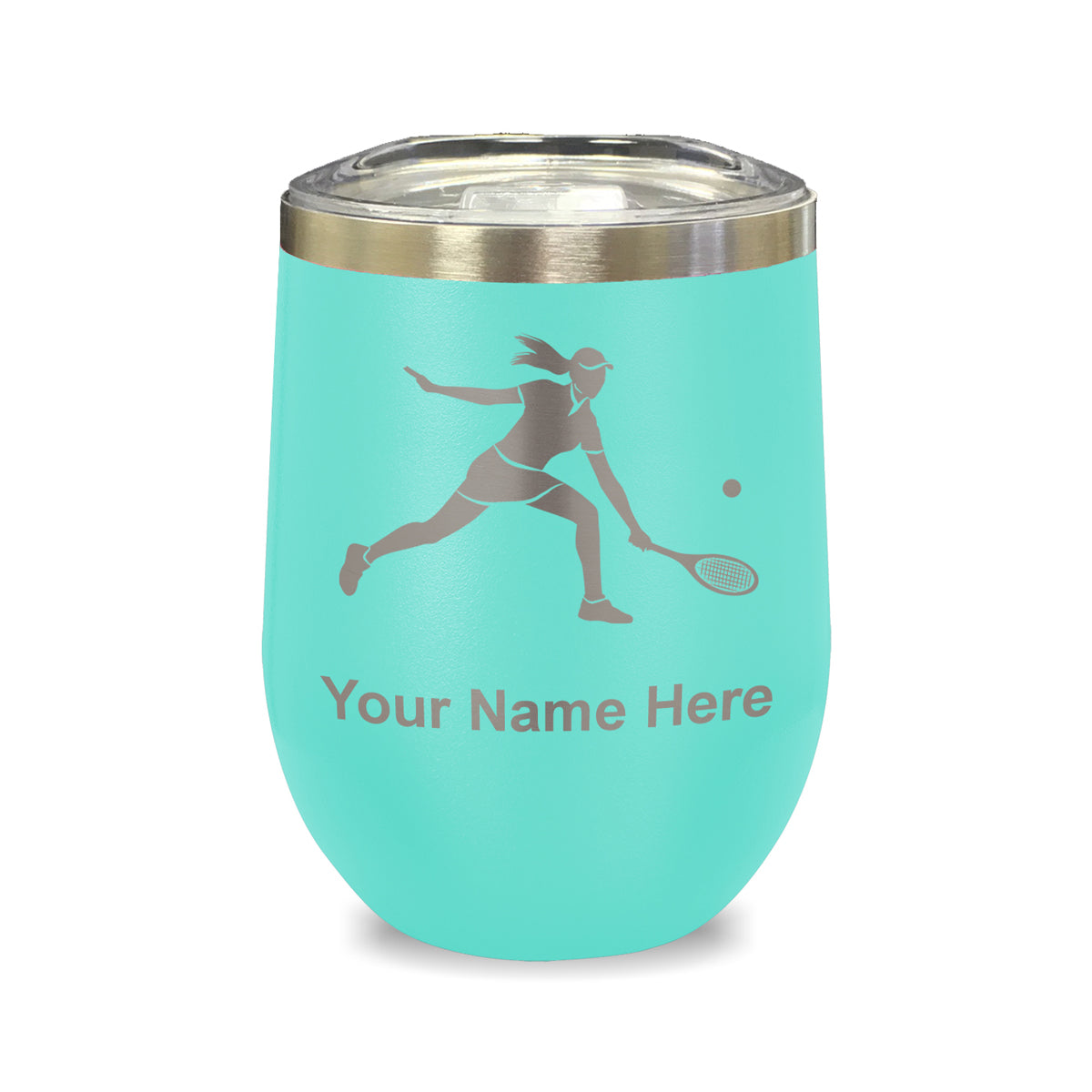 LaserGram Double Wall Stainless Steel Wine Glass, Tennis Player Woman, Personalized Engraving Included