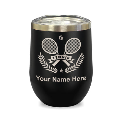 LaserGram Double Wall Stainless Steel Wine Glass, Tennis Rackets, Personalized Engraving Included
