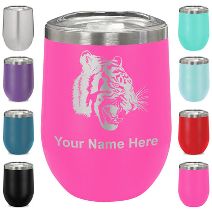 LaserGram Double Wall Stainless Steel Wine Glass, Tiger Head, Personalized Engraving Included