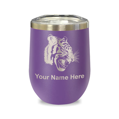 LaserGram Double Wall Stainless Steel Wine Glass, Tiger Head, Personalized Engraving Included