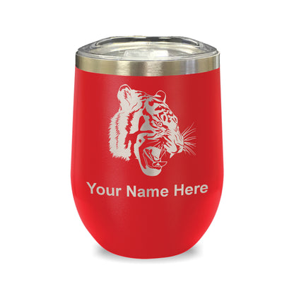LaserGram Double Wall Stainless Steel Wine Glass, Tiger Head, Personalized Engraving Included