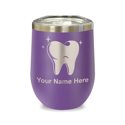 LaserGram Double Wall Stainless Steel Wine Glass, Tooth, Personalized Engraving Included