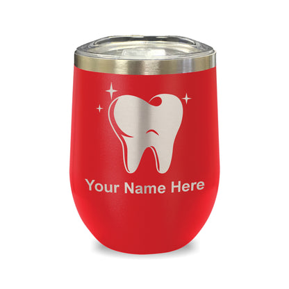 LaserGram Double Wall Stainless Steel Wine Glass, Tooth, Personalized Engraving Included