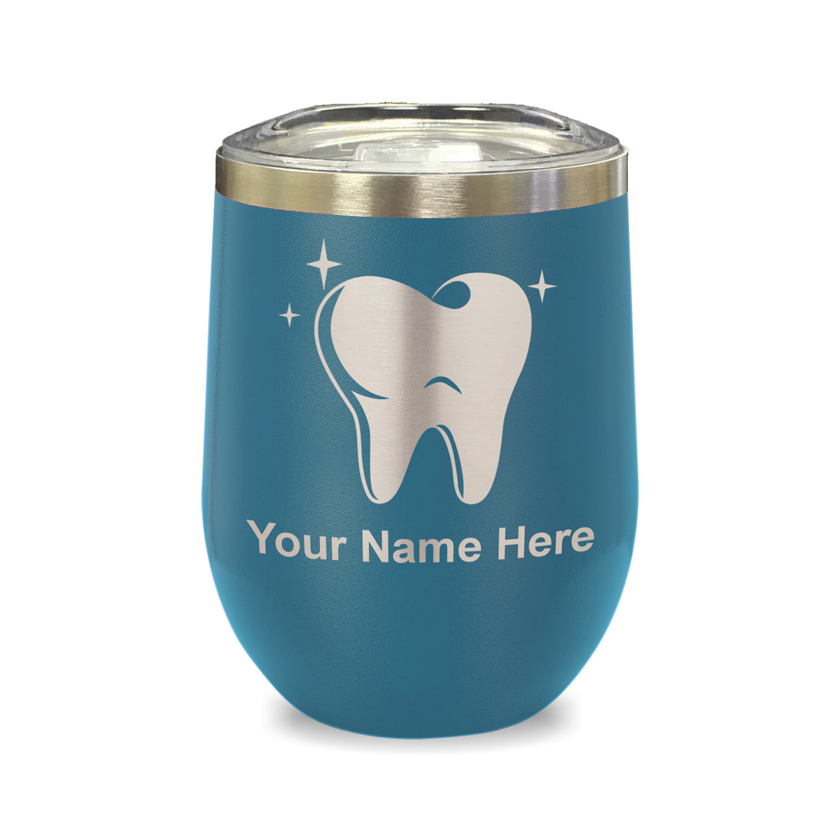 LaserGram Double Wall Stainless Steel Wine Glass, Tooth, Personalized Engraving Included