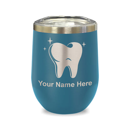 LaserGram Double Wall Stainless Steel Wine Glass, Tooth, Personalized Engraving Included