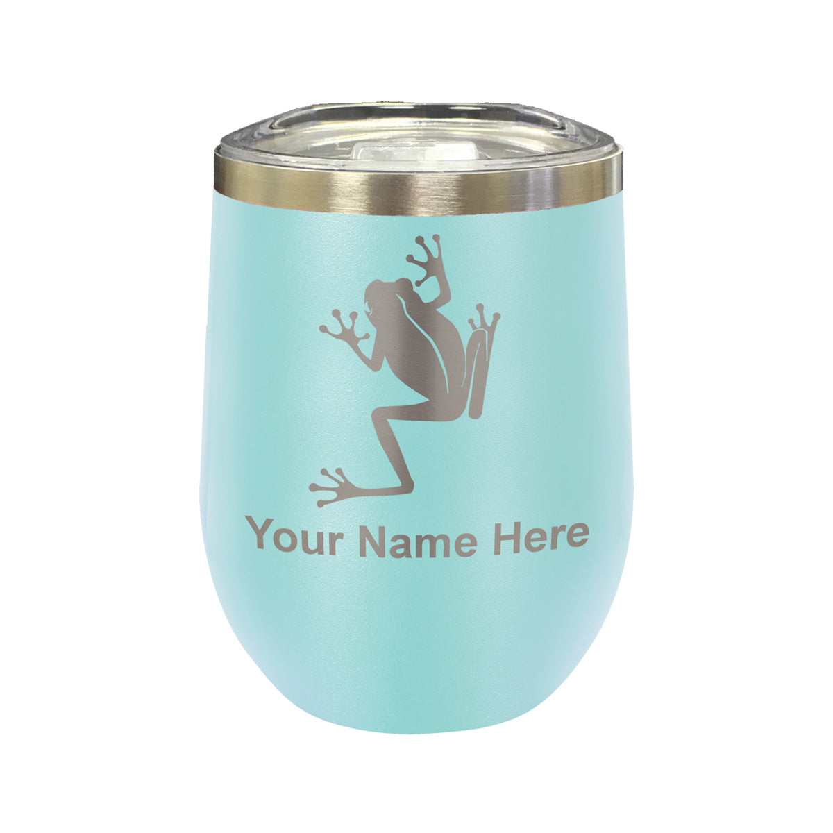LaserGram Double Wall Stainless Steel Wine Glass, Tree Frog, Personalized Engraving Included