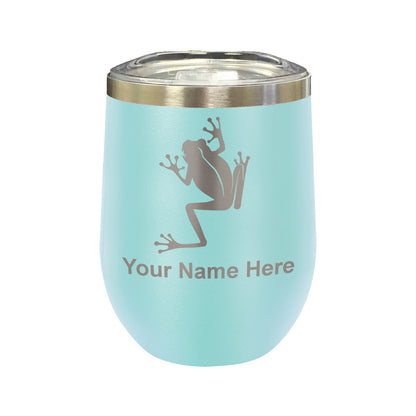 LaserGram Double Wall Stainless Steel Wine Glass, Tree Frog, Personalized Engraving Included
