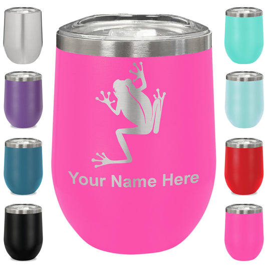 LaserGram Double Wall Stainless Steel Wine Glass, Tree Frog, Personalized Engraving Included