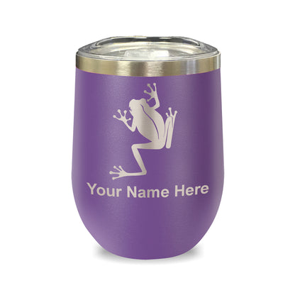 LaserGram Double Wall Stainless Steel Wine Glass, Tree Frog, Personalized Engraving Included