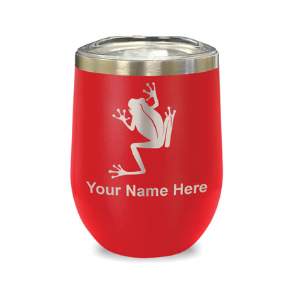 LaserGram Double Wall Stainless Steel Wine Glass, Tree Frog, Personalized Engraving Included