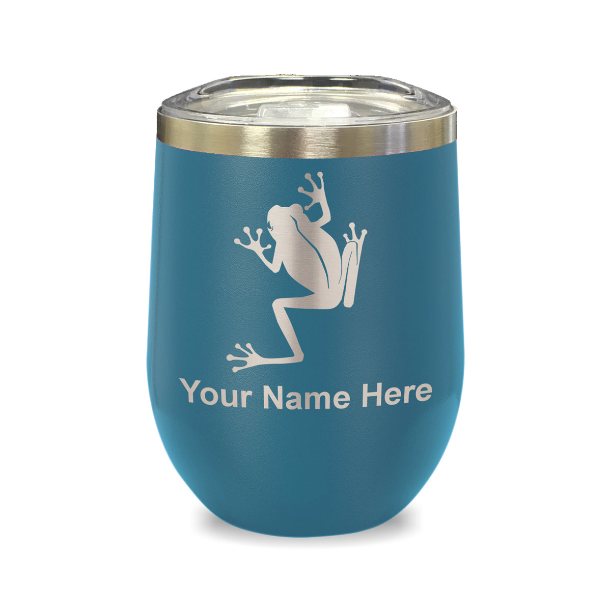 LaserGram Double Wall Stainless Steel Wine Glass, Tree Frog, Personalized Engraving Included