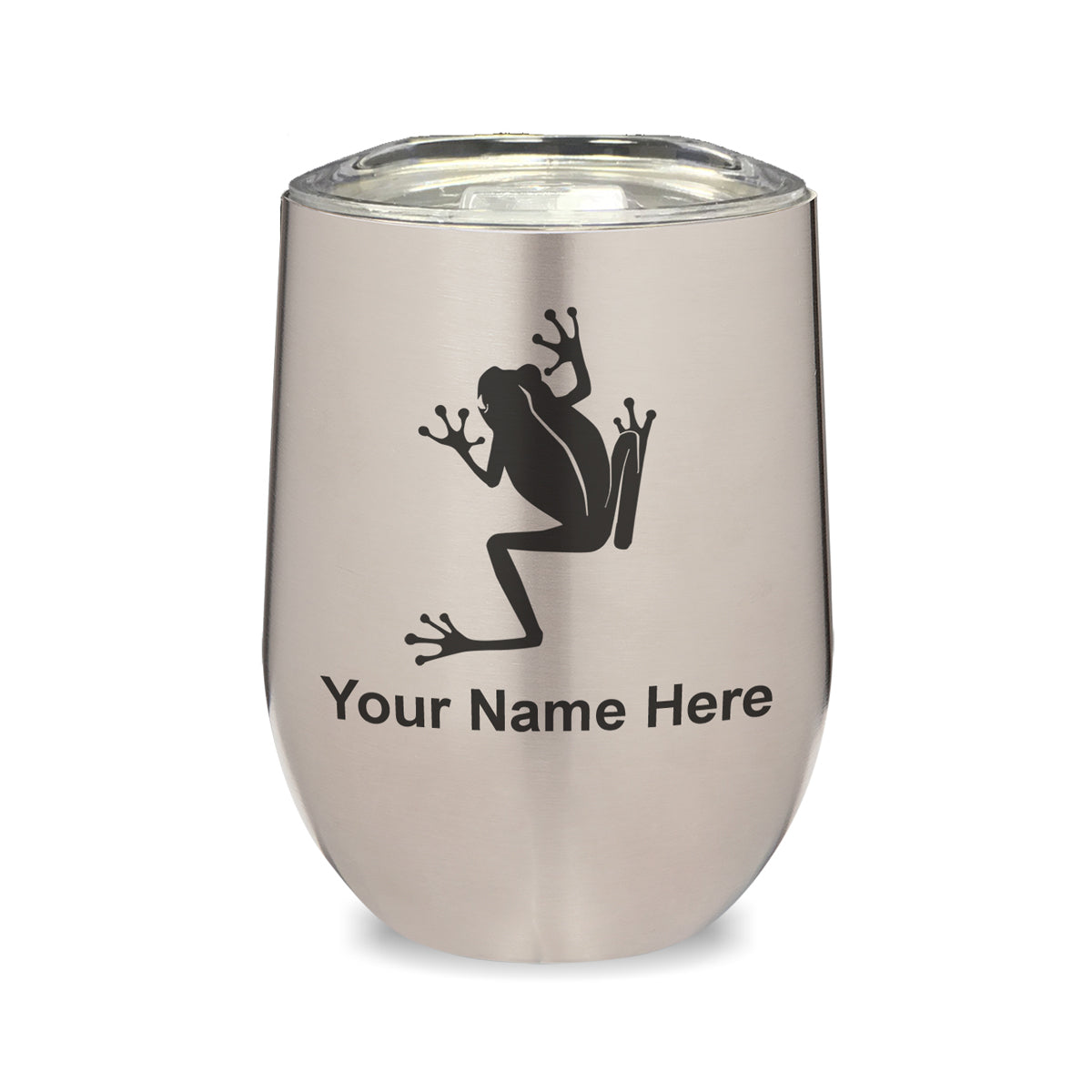 LaserGram Double Wall Stainless Steel Wine Glass, Tree Frog, Personalized Engraving Included