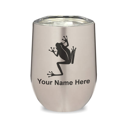 LaserGram Double Wall Stainless Steel Wine Glass, Tree Frog, Personalized Engraving Included