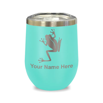 LaserGram Double Wall Stainless Steel Wine Glass, Tree Frog, Personalized Engraving Included