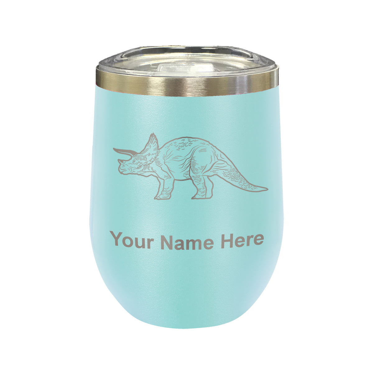 LaserGram Double Wall Stainless Steel Wine Glass, Triceratops Dinosaur, Personalized Engraving Included