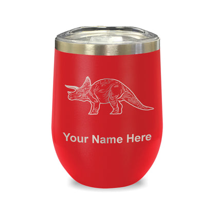LaserGram Double Wall Stainless Steel Wine Glass, Triceratops Dinosaur, Personalized Engraving Included