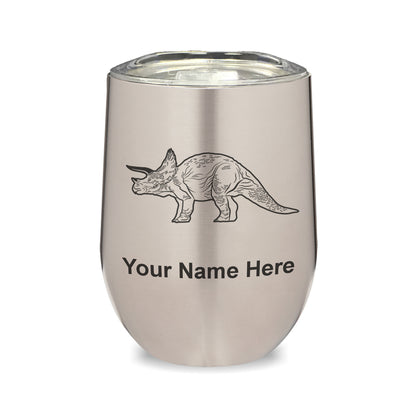 LaserGram Double Wall Stainless Steel Wine Glass, Triceratops Dinosaur, Personalized Engraving Included