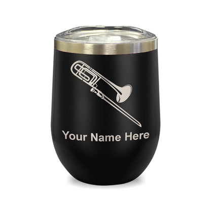 LaserGram Double Wall Stainless Steel Wine Glass, Trombone, Personalized Engraving Included