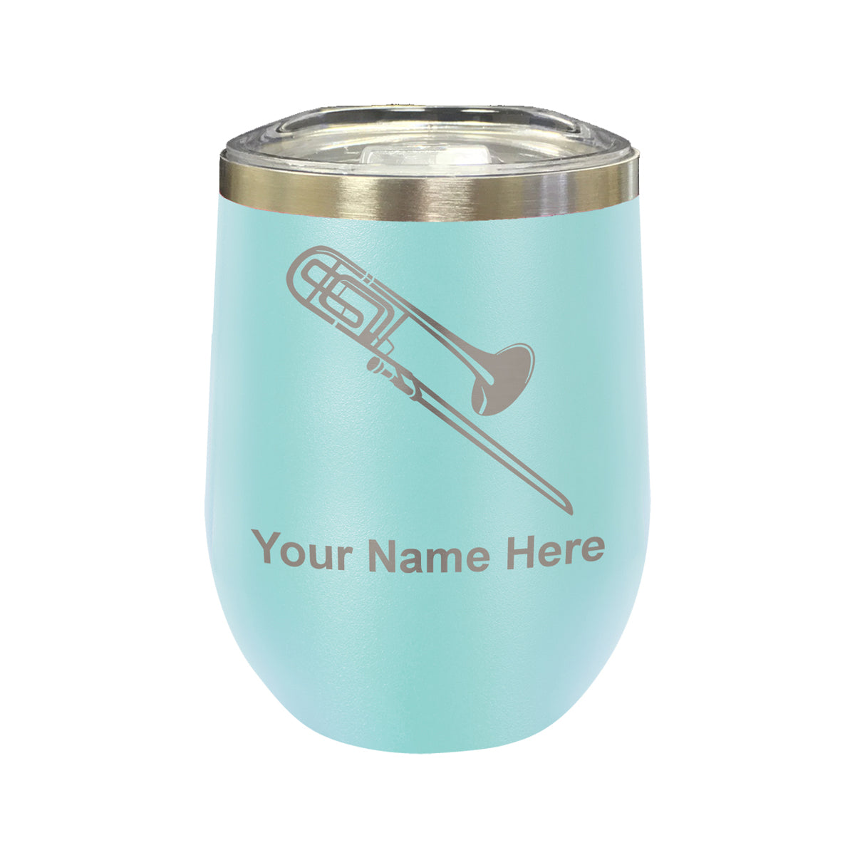 LaserGram Double Wall Stainless Steel Wine Glass, Trombone, Personalized Engraving Included