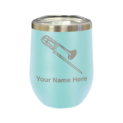 LaserGram Double Wall Stainless Steel Wine Glass, Trombone, Personalized Engraving Included