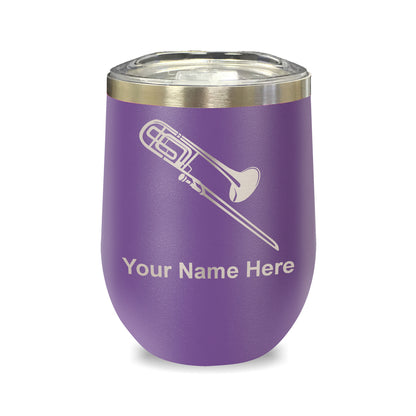LaserGram Double Wall Stainless Steel Wine Glass, Trombone, Personalized Engraving Included
