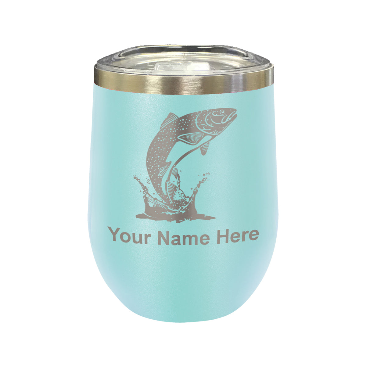 LaserGram Double Wall Stainless Steel Wine Glass, Trout Fish, Personalized Engraving Included
