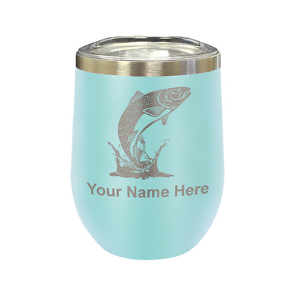 LaserGram Double Wall Stainless Steel Wine Glass, Trout Fish, Personalized Engraving Included