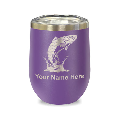 LaserGram Double Wall Stainless Steel Wine Glass, Trout Fish, Personalized Engraving Included