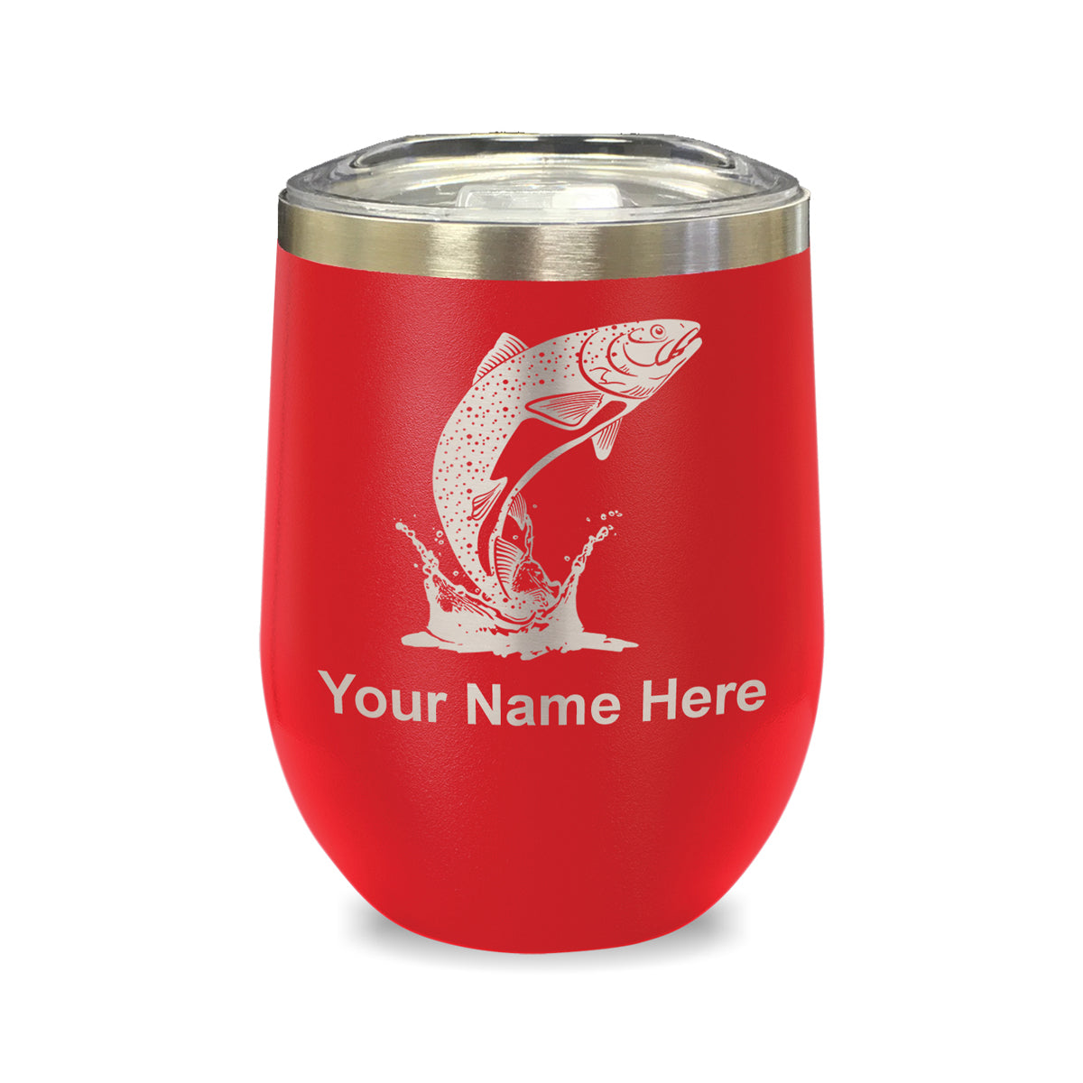 LaserGram Double Wall Stainless Steel Wine Glass, Trout Fish, Personalized Engraving Included