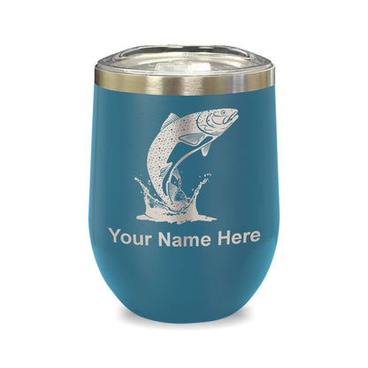 LaserGram Double Wall Stainless Steel Wine Glass, Trout Fish, Personalized Engraving Included