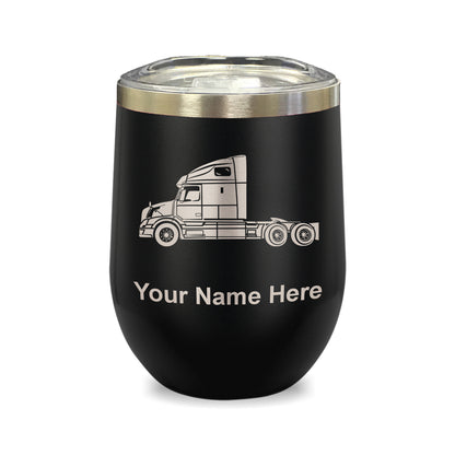 LaserGram Double Wall Stainless Steel Wine Glass, Truck Cab, Personalized Engraving Included