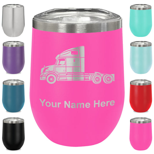 LaserGram Double Wall Stainless Steel Wine Glass, Truck Cab, Personalized Engraving Included
