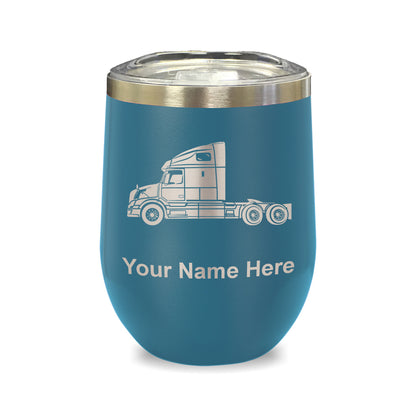 LaserGram Double Wall Stainless Steel Wine Glass, Truck Cab, Personalized Engraving Included