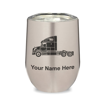 LaserGram Double Wall Stainless Steel Wine Glass, Truck Cab, Personalized Engraving Included
