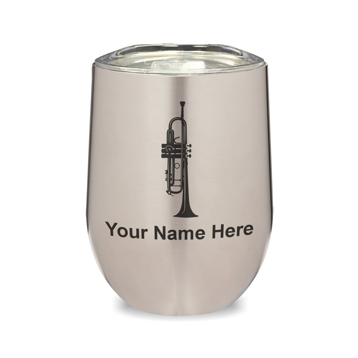 LaserGram Double Wall Stainless Steel Wine Glass, Trumpet, Personalized Engraving Included