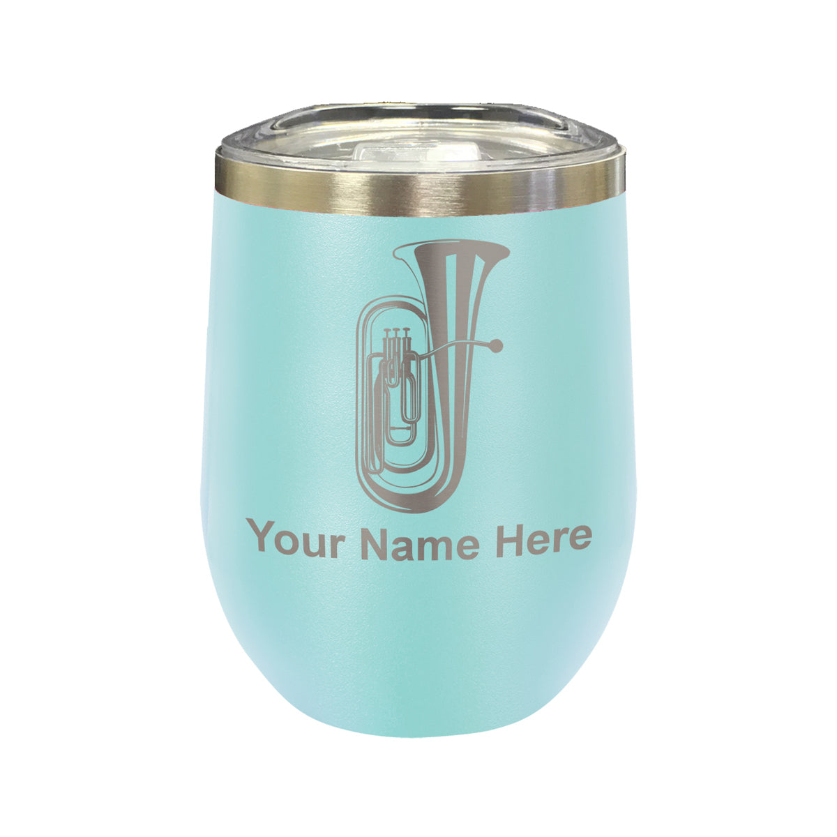 LaserGram Double Wall Stainless Steel Wine Glass, Tuba, Personalized Engraving Included
