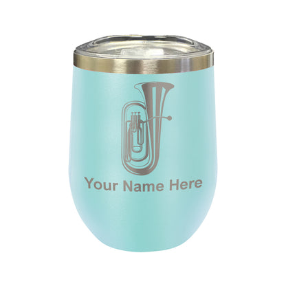 LaserGram Double Wall Stainless Steel Wine Glass, Tuba, Personalized Engraving Included