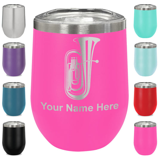 LaserGram Double Wall Stainless Steel Wine Glass, Tuba, Personalized Engraving Included