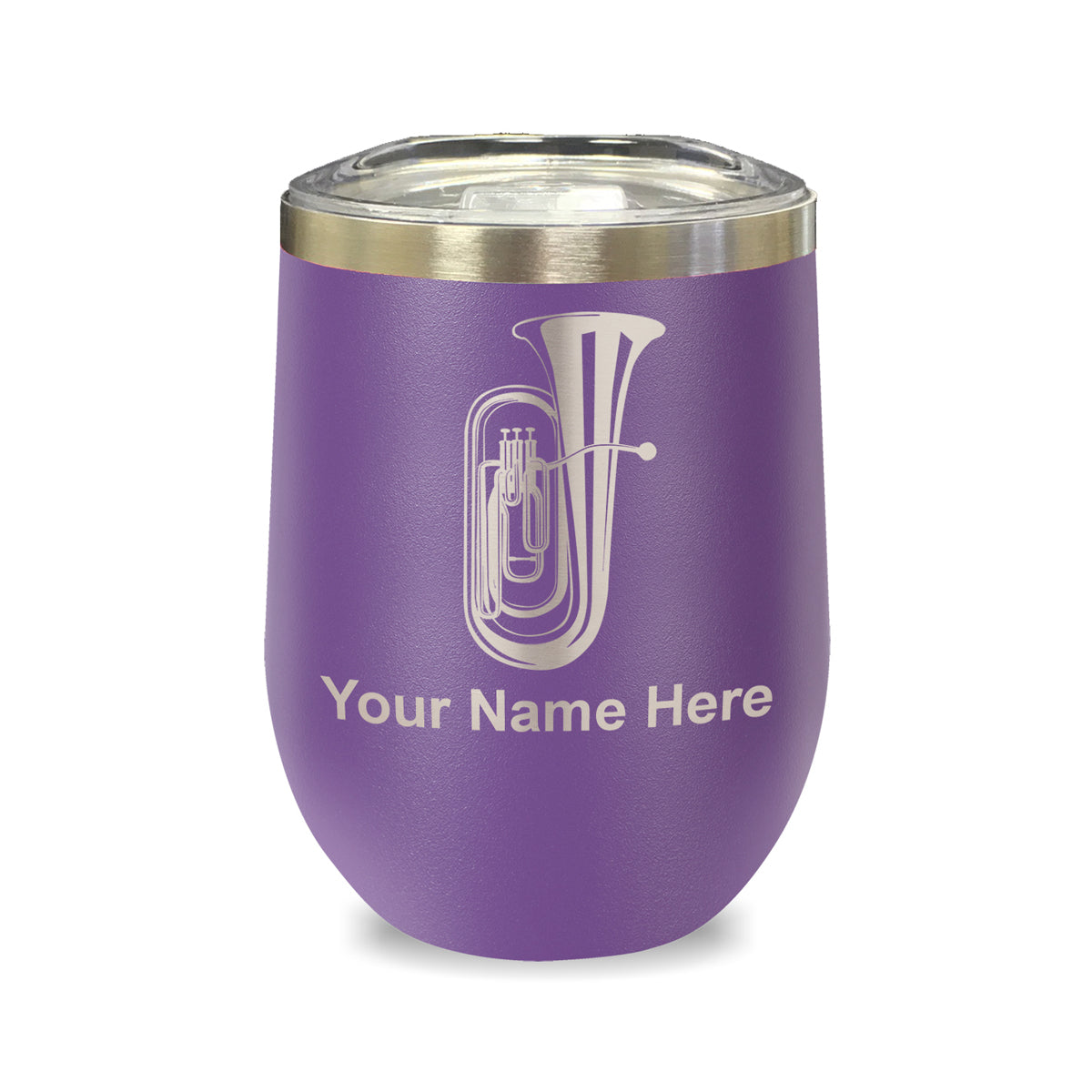 LaserGram Double Wall Stainless Steel Wine Glass, Tuba, Personalized Engraving Included