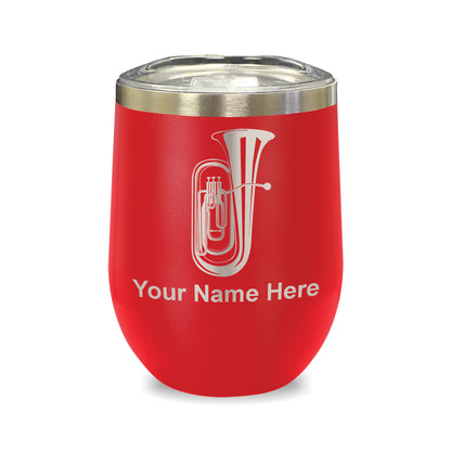 LaserGram Double Wall Stainless Steel Wine Glass, Tuba, Personalized Engraving Included