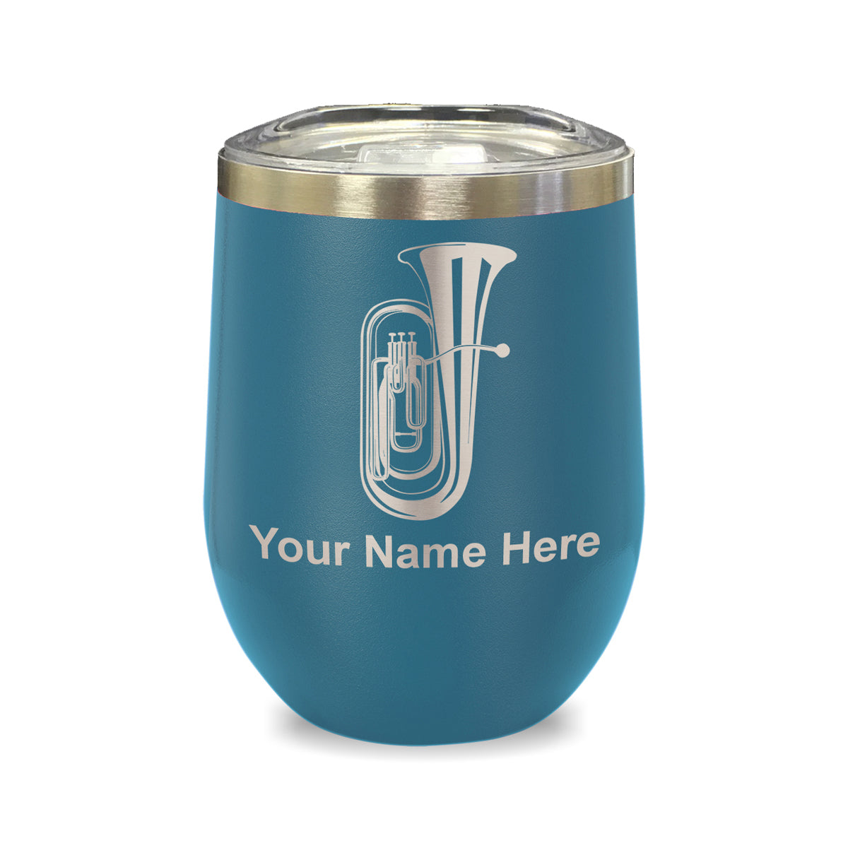 LaserGram Double Wall Stainless Steel Wine Glass, Tuba, Personalized Engraving Included
